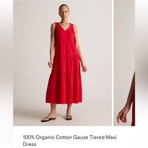Quince  100% Organic Cotton Gauze Tiered Maxi Dress NWT size M Wild Cherry